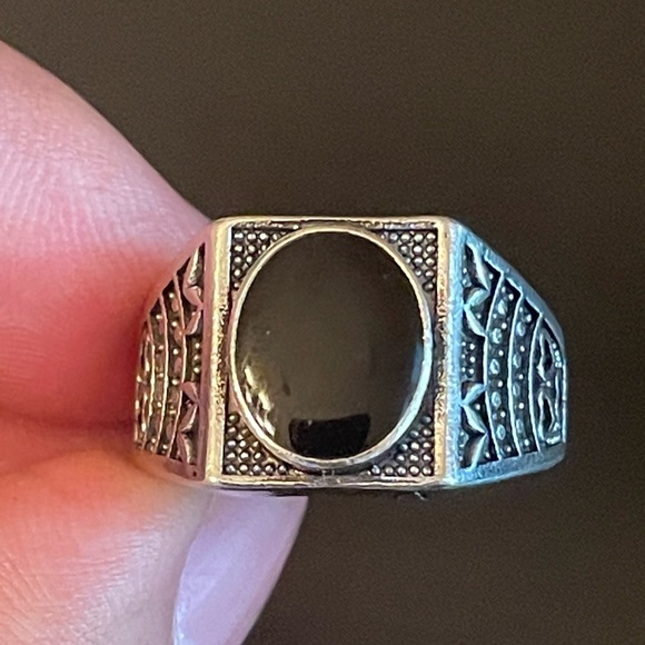 Vintage black obsidian S925 silver ring - Picture 5 of 9